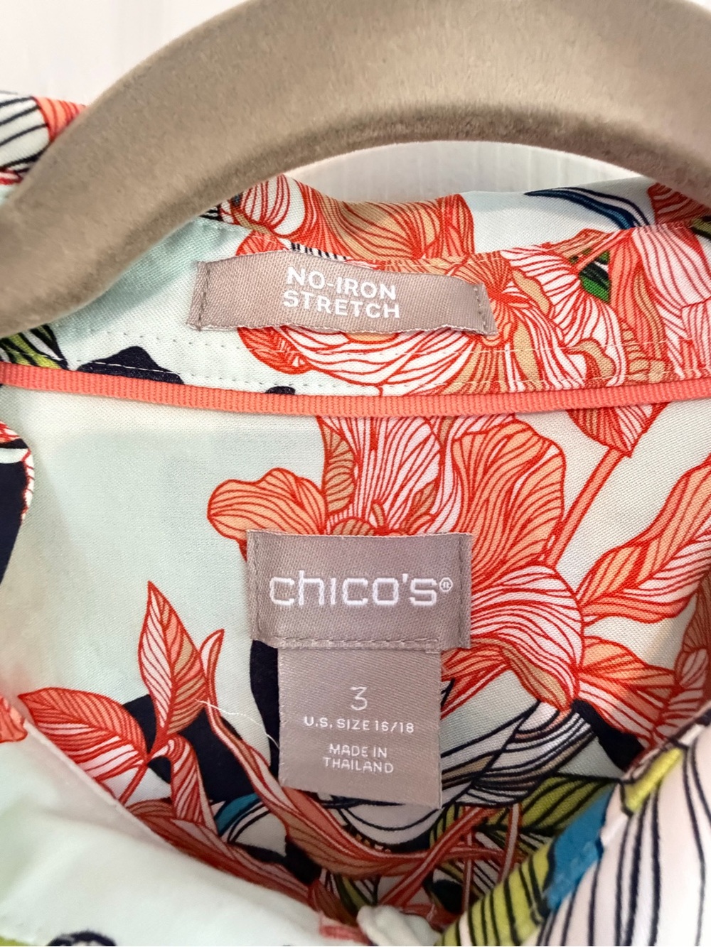 Chico's Mint Floral Button-Down Shirt with Coral, Navy & Green Accents - Picture 5 of 10